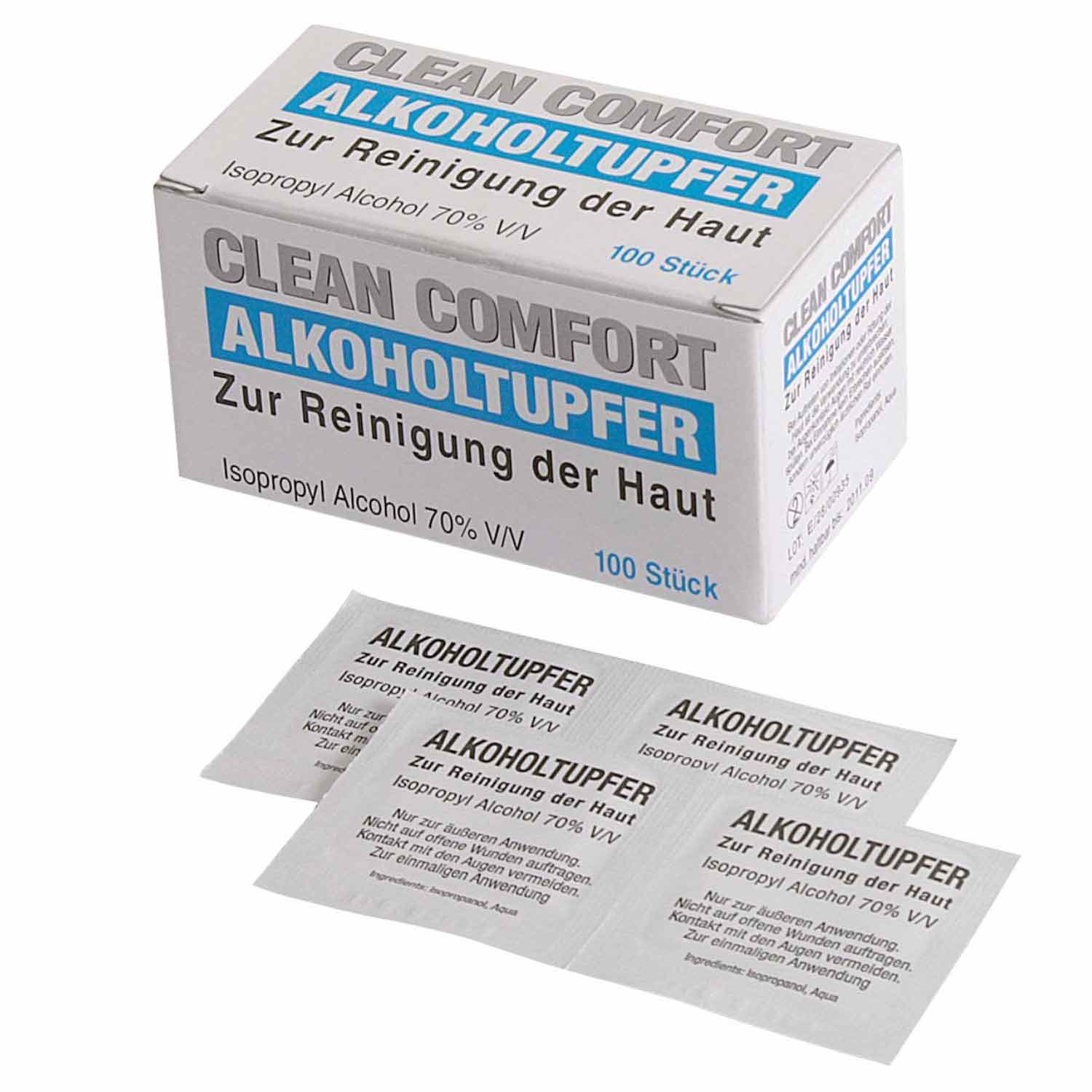 Clean Comfort Alkoholtupfer – 100 Stück Einzeln Verpackt, Für Medizinische Hautreinigung