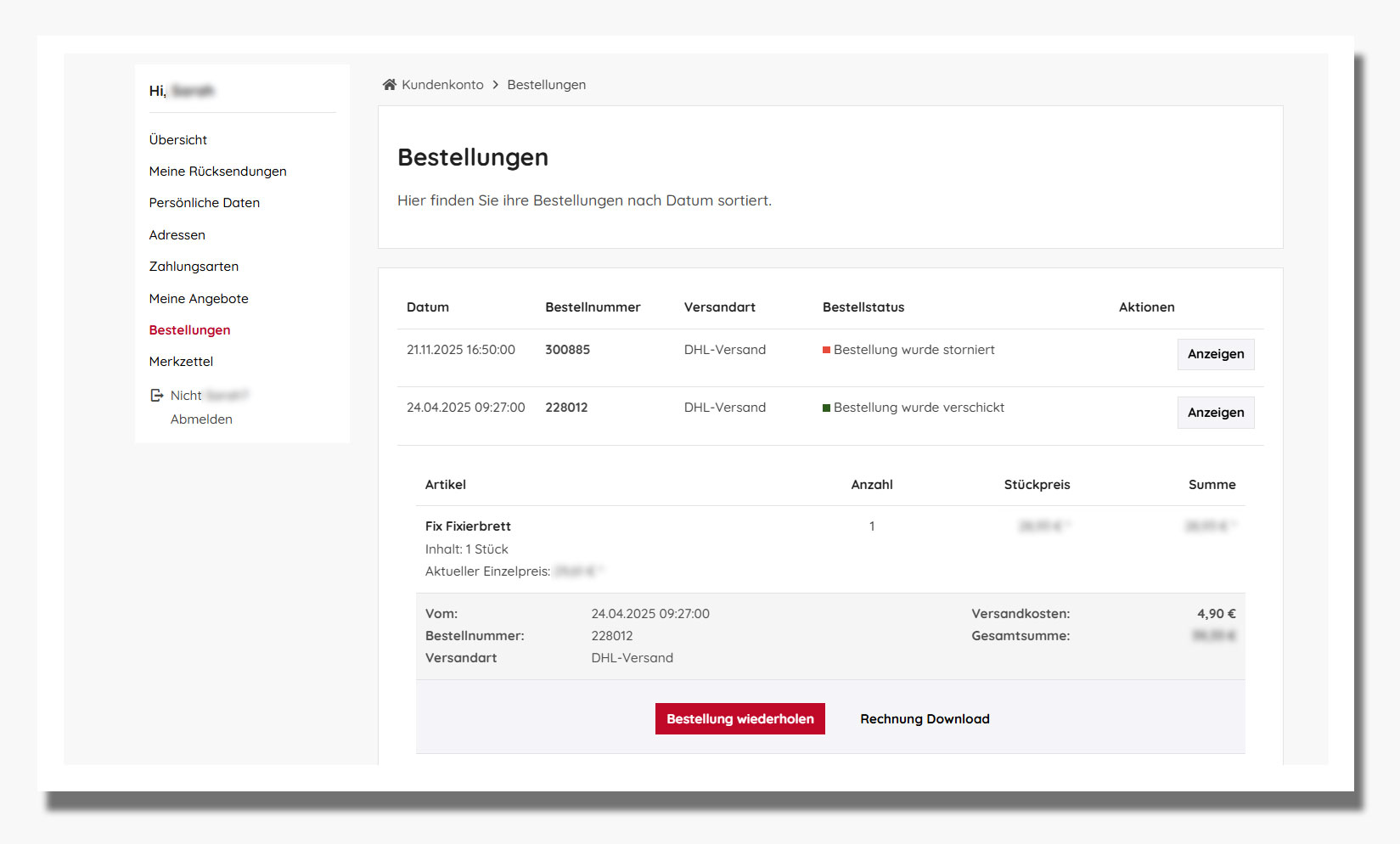 Bestellung wiederholen