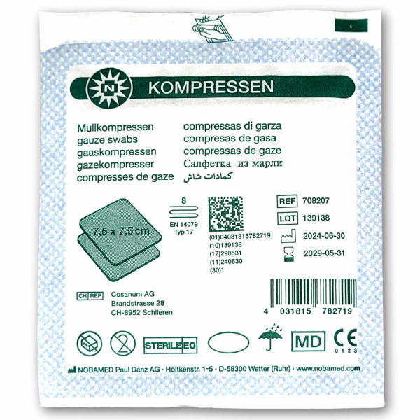 Mullkompresse-steril 8-fach à 2 7,5 x 7,5 cm
